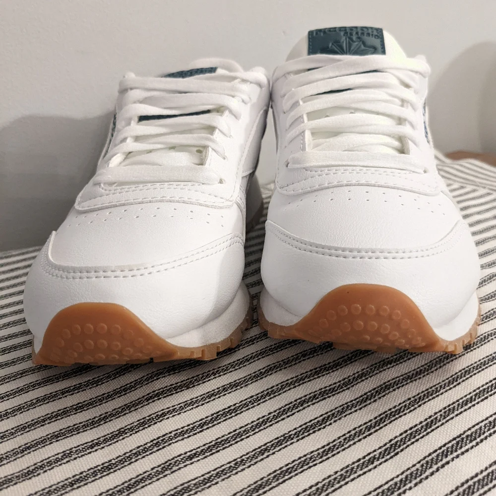 Reebok‎ Classic Leather sneakers White/green Youth 4.5